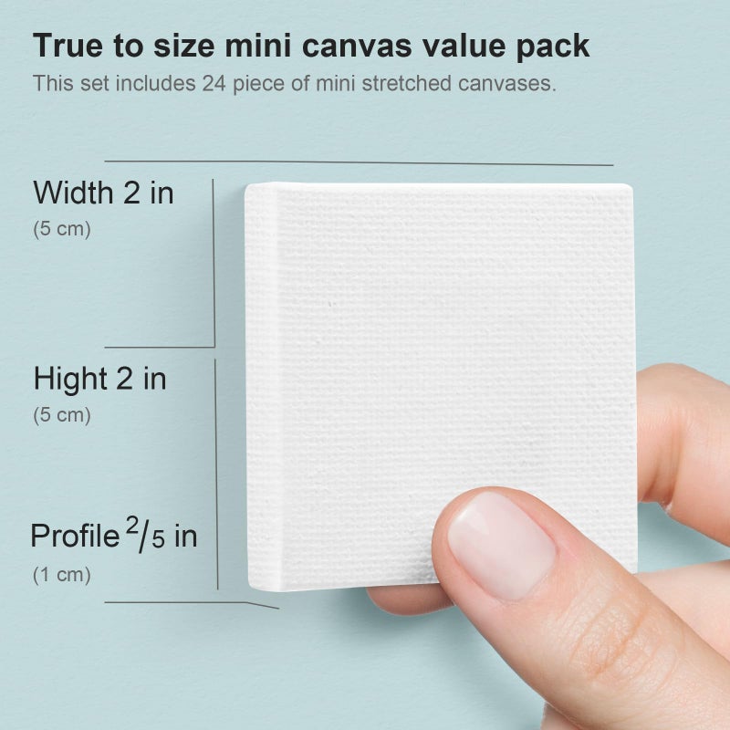 AUREUO Mini Stretched Canvas - 2x2 Inch/24 Pack - 2/5 Inch Profile Tiny Square Canvas Boards for Painting - Art Gift Set Bulk Pack Canvases for Acrylic Painting & Craft - Image 2